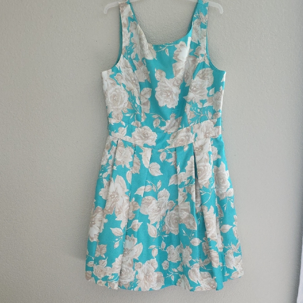 Jessica Howard Turquoise and Cream Floral Midi Dress